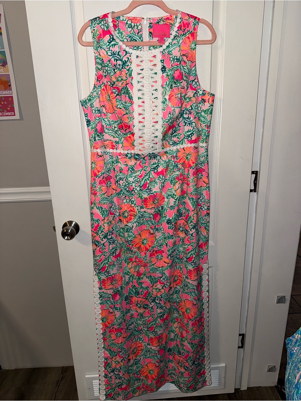 NWT Lilly Pulitzer Ashler Stretch Maxi Dress Size 12 Soleil Pink Perfect Poppy